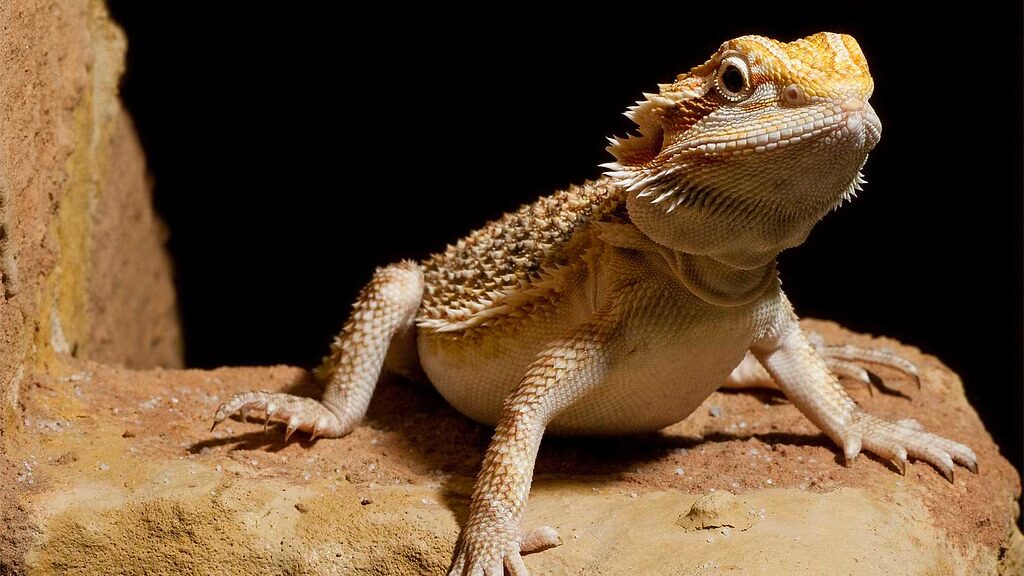 bearded dragon on a flat rock