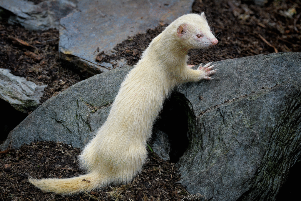 ferret, albino ferret, albinism, albino, mustelid, wildlife, nature, hunter, mammal, animal